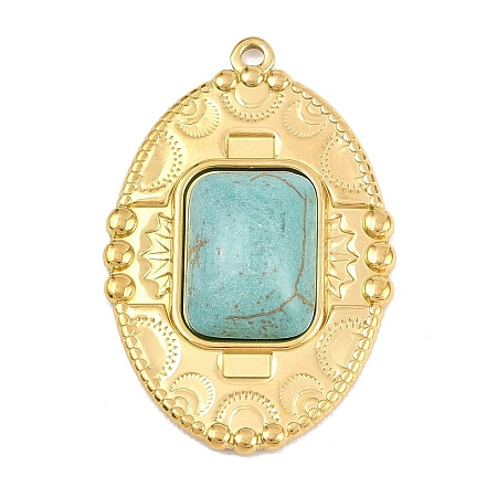 Bohemian Style 304 Stainless Steel with Synthetic Turquoise Pendants STAS-G381-02G-04-1