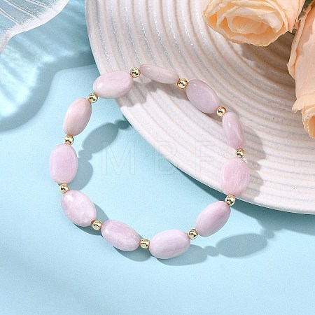 Natural Kunzite & Non-magnetic Synthetic Hematite Oval Beaded Stretch Bracelets for Women Men BJEW-JB13934-03-1