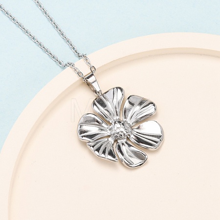 304 Stainless Steel Textured Flower Pendant Necklaces for Women NJEW-C117-01C-P-1