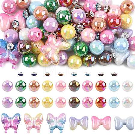 Round & Butterfly & Bowknot Acrylic & Brass Rhinestone Spacer Beads Findings Kits MACR-FS0002-46-1