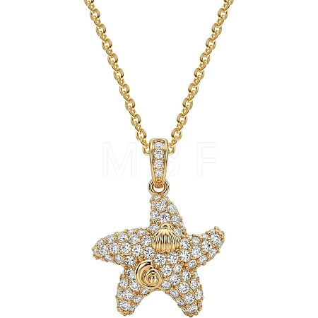 Summer Beach Brass Micro Pave Clear Cubic Zirconia Sea Animals Pendant Necklaces WG8DD6C-01-1