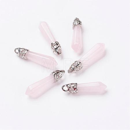 Natural Rose Quartz Pointed Pendants G-P309-05-1