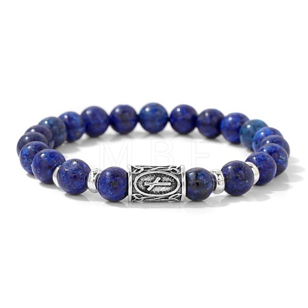 Alloy Nordic Viking Runes 8MM Natural Lapis Lazuli Round Beaded Stretch Bracelets KW3210-20-1