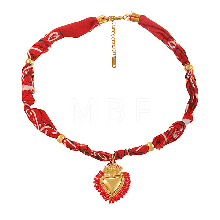 Brass & Glass Seed Beaded Pendant Printed Cloth Cord Necklaces for Women FS-WGEB349-02-1