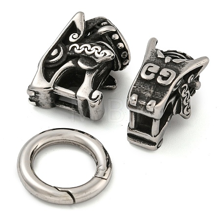Tibetan Style 304 Stainless Steel Spring Gate Rings FIND-Z046-04AS-02-1