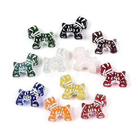 Dog Painted Glass Beads GLAA-T025-67M-02-1