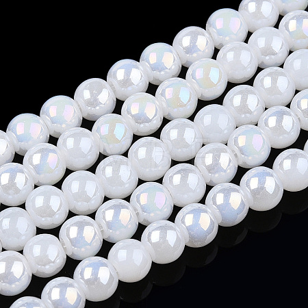 Electroplate Imitation Jade Glass Beads Strands GLAA-T032-J10mm-AB01-1