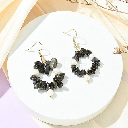Natural Obsidian Beaded Dangle Earrings EJEW-JE07215-01-1