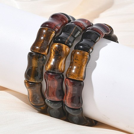 Bamboo Natural Tiger Eye Beads Stretch Bracelets for Women Men BJEW-K304-01I-1