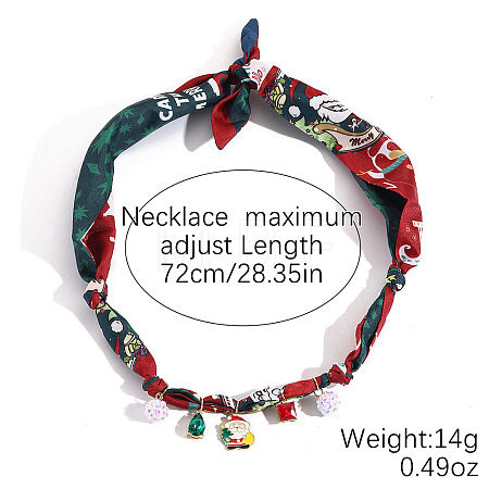 Christmas Alloy Enamel & Rhinestone & Resin & Acrylic Santa Claus Pendant Printed Cloth Scarf Necklaces for Women FS-WG8696E-05-1