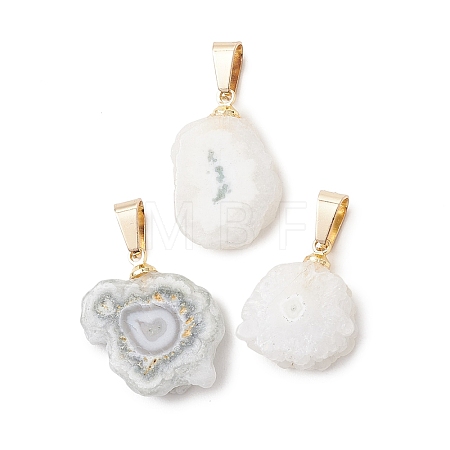 Natural Sunflower Druzy Agate Slice Pendants PALLOY-JF05235-1