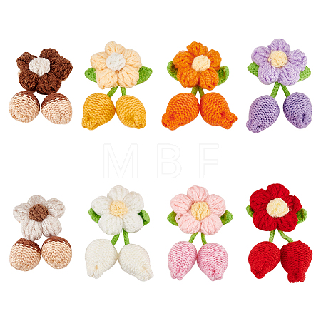 8Pcs 8 Colors Handmade Crochet Cotton Flower Ornaments AJEW-FG0004-12-1