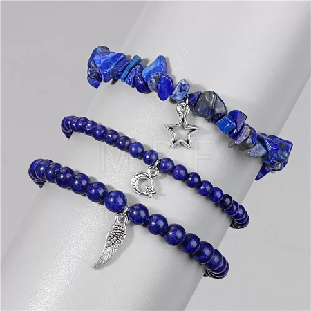 3Pcs Alloy & Natural Lapis Lazuli Beads Charm Bracelets DY7954-5-1