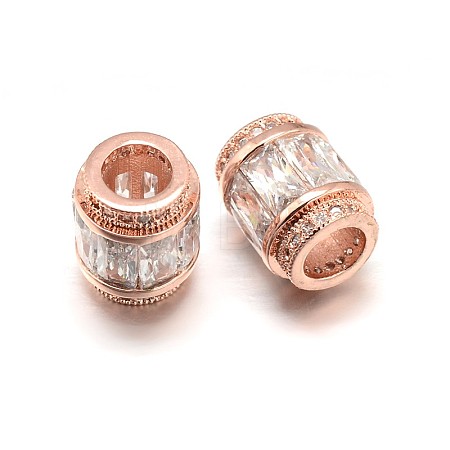 Column Brass Micro Pave Cubic Zirconia European Bead ZIRC-N017-20RG-NR-1