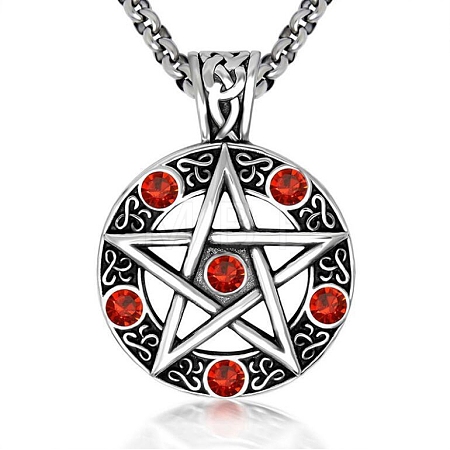 Star Stainless Steel Rhinestone Pendant Necklaces for Men PW-WG30879-03-1