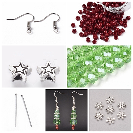 DIY Christmas Theme Glass & Brass Dangle Earring Making Kits DIY-CC0001-25-1