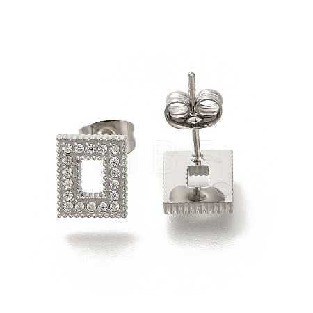 304 Stainless Steel Micro Pave Clear Cubic Zirconia Stud Earrings EJEW-H018-03P-03-1