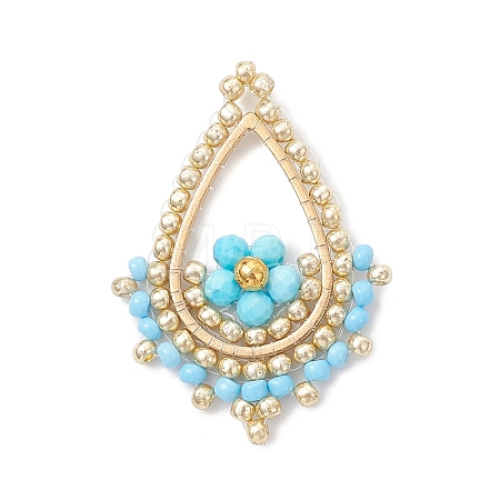 Faceted Round Dyed Natural Magnesite & Glass Seed Beaded Pendants PALLOY-MZ01097-04-1