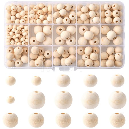 241Pcs 5 Styles Natural Unfinished Wood Beads WOOD-FS0002-36-1