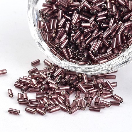 Silver Lined Round Hole Glass Bugle Beads SEED-I001-56-1
