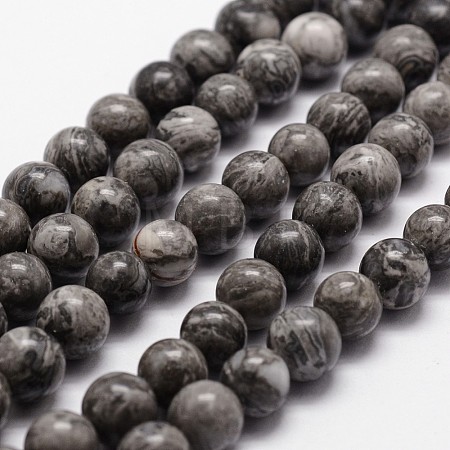 Natural Map Stone/Picasso Stone/Picasso Jasper Beads Strands G-G735-27-8mm-1