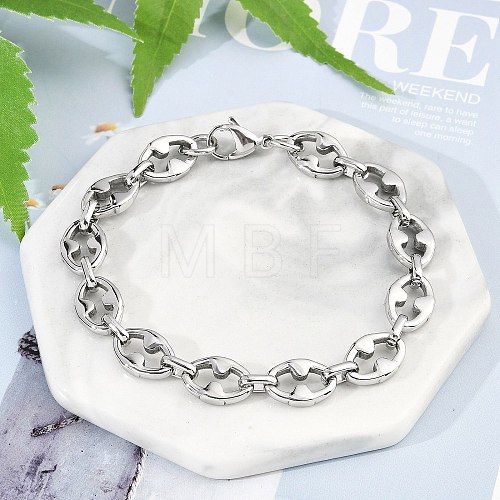 304 Stainless Steel Oval Link Chain Bracelets for Women Men BJEW-F488-48B-P-1