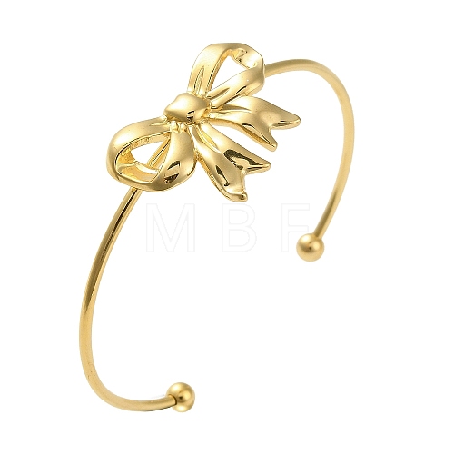 304 Stainless Steel Bowknot Cuff Bangles for Women AJEW-R100-01B-G-1