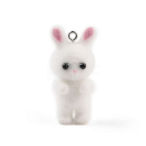 Flocking Resin Cute Bunny Pendants MACR-P043-J03-1