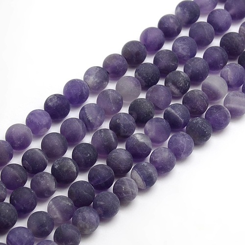 Frosted Natural Amethyst Round Bead Strands X-G-M064-6mm-13-1