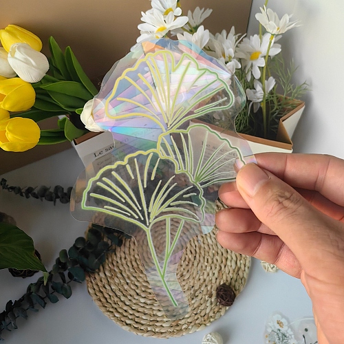 Ginkgo Leaf Rainbow Prism Electrostatic Window Stickers PW-WG2BCCD-01-1