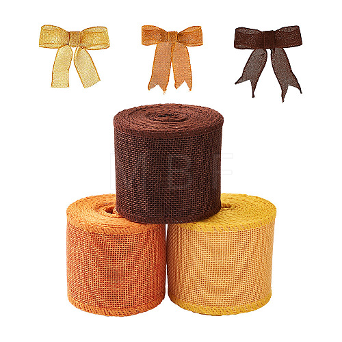 Yilisi 3 Rolls 3 Colors Polyester Imitation Linen Wrapping Ribbon OCOR-YS0001-02B-1