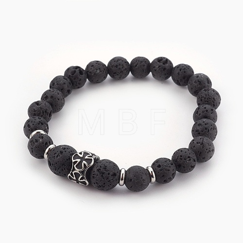 Natural Lava Rock Beads Stretch Bracelets BJEW-JB03959-01-1