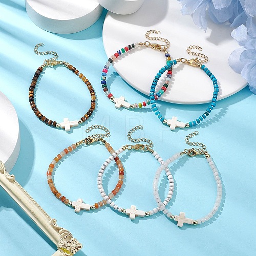 Natural & Synthetic Gemstone Beads Link Bracelets for Women Men BJEW-JB11467-1