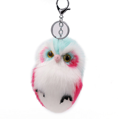 Imitation Rabbit Fur Owl Pendant Keychain ANIM-PW0003-053A-1