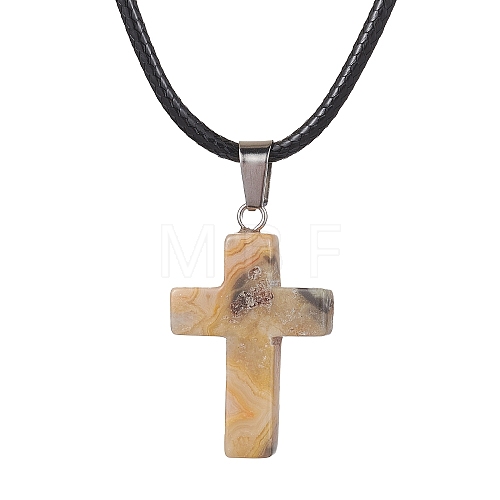 Natural Crazy Agate Cross Pendant Necklaces NJEW-JN04624-03-1