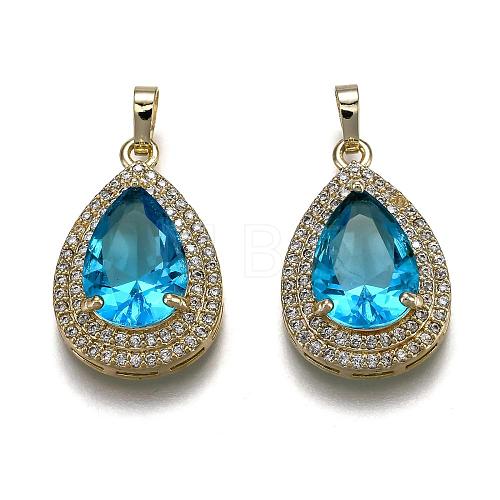 Golden Plated Brass Micro Pave Clear Cubic Zirconia Pendants ZIRC-F123-04B-1