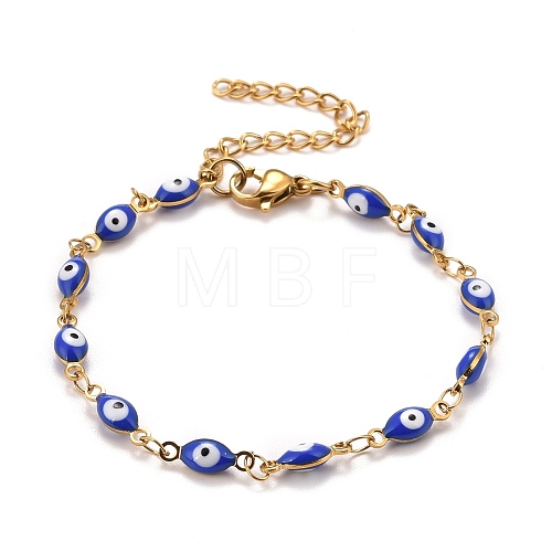 Enamel Horse Eye Link Chains Bracelet BJEW-P271-05G-01-1