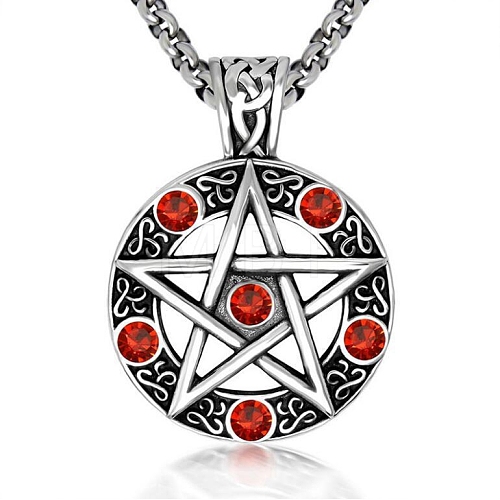 Star Stainless Steel Rhinestone Pendant Necklaces for Men PW-WG30879-03-1