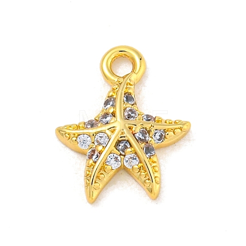 Starfish Rack Plating Brass Micro Pave Clear Cubic Zirconia Charms KK-P277-12G-1