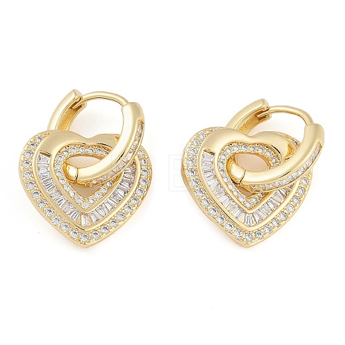 Brass Pave Clear Cubic Zirconia Hoop Earring for Women EJEW-S225-10G-03-1