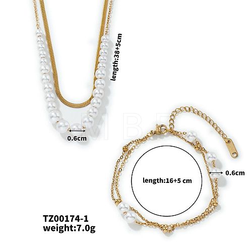Stainless Steel Imitation Pearl Series Layered Bracelets & Necklaces Set for Women UT0560-1