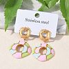 304 Stainless Steel Enamel Dangle Stud Earrings for Women EJEW-F353-01G-01-1