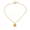 304 Stainless Steel Crystal Rhinestone Textured Coin with Flower Moon Pendant Necklaces for Women WG61E47-01-5
