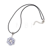 Handmade Blue and White Porcelain & Glass Seed Beaded Flower Pendant Waxed Cotton Cord Necklaces NJEW-MZ00141-4