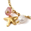 Cherry Quartz Glass & Fresheater Pearl & Starfish Charm Bracelets BJEW-K237-06G-02-2