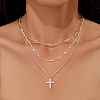 3Pcs Brass Paperclip Chain 3 Layer Pendant Necklaces for Women WGF7A64-06-1