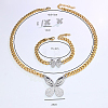 Women's Stainless Steel & Brass Micro Pave Cubic Zirconia Link Bracelets & Stud Earrings & Pendant Necklaces Sets HK0895-2-2