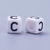 Letter C Cube White Acrylic Beads X-PL37C9308-C-2