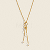 Minimalist Stainless Steel and Water Drop Natural Freshwater Pearl Knot Tassel Pendant Necklaces for Women DX0351-1-1