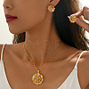 Vintage Brass Flower Stud Earrings & Pendant Necklaces Sets for Women EL3968-5